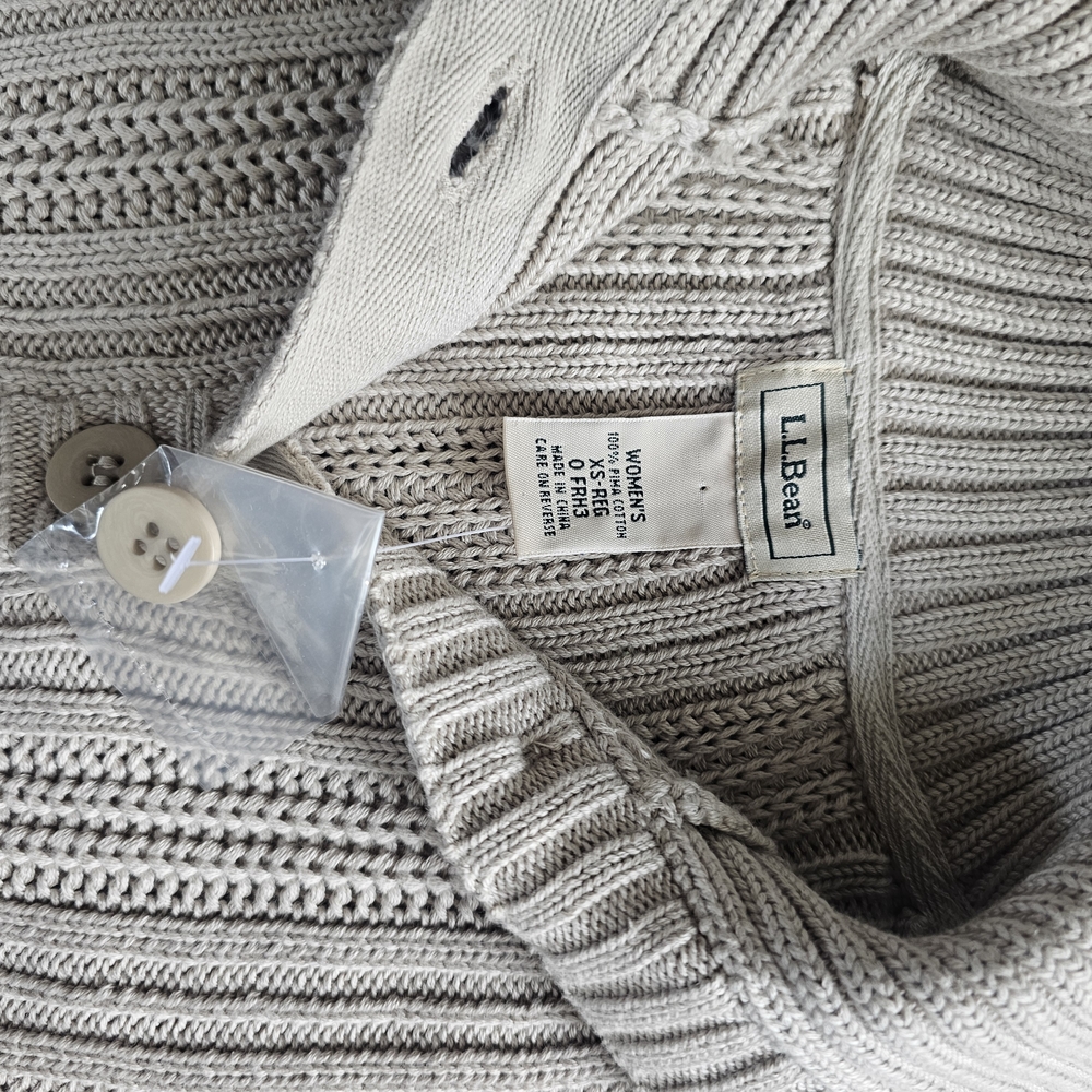 L.L. Bean Light Gray Ribbed Button-Front Cardigan - Picture 4 of 7